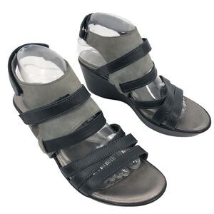 NAOT Platform Wedge Sandals 40 US 9-9.5 Prestige Leather Strappy Shoes Navy Blue